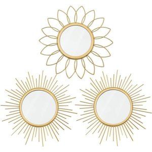 3 Pack Gold Mirrors for Wall Metal Sunburst Wall Mirrors Home Decor Wall Art